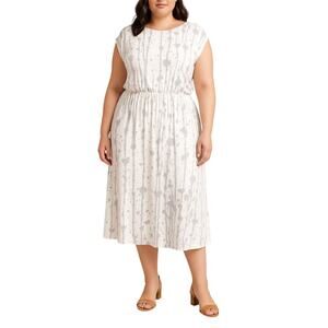 Rachel Pally Opal Splatter Print Midi Dress 1X NWT White Gray Abstract